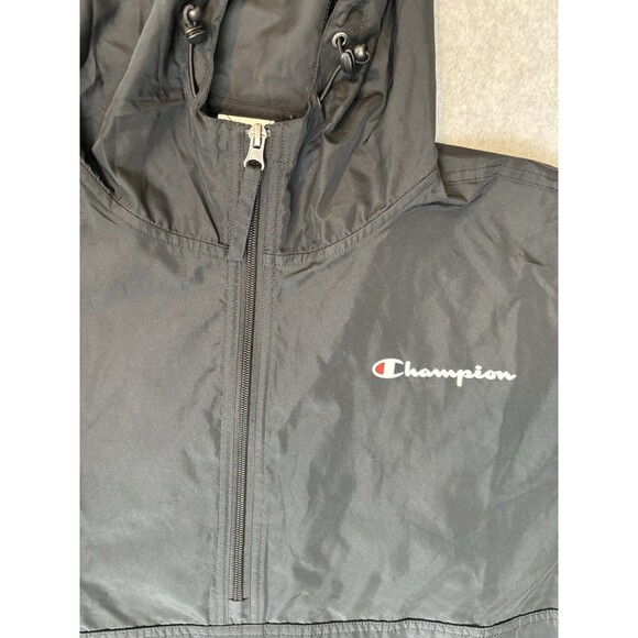 Vintage Black Champion Windbreaker With Hood Quarter Zip With Pockets Large - Picture 5 of 15